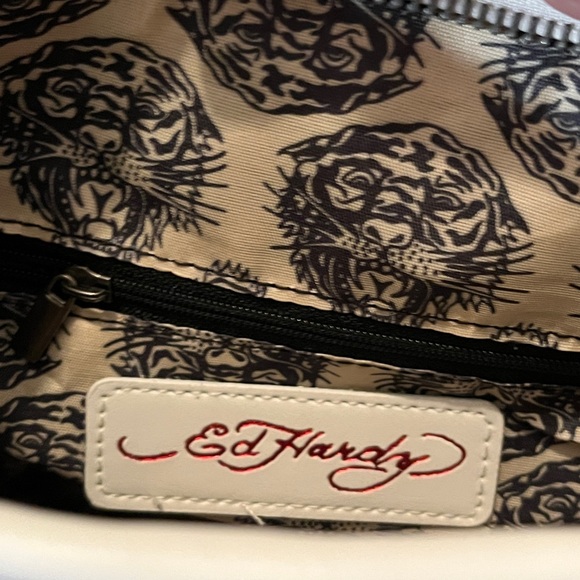 Ed Hardy Skull Rose Crossbody Bag Metallic Pink Vegan Leather NWT - Picture 8 of 12